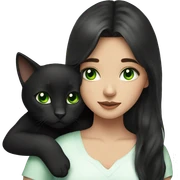Brunette girl with green eyes cuddling black cat sticker