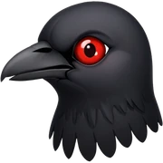 A black crow that has lost one of its eyes and that part has turned red and is bleeding. sticker