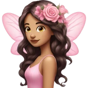 Beautiful, rose, fairy, pink, flowers in hair, long dark brown hair, big wings, fair skin sticker