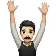 Man whit black hair and black square mustache and he is raising his hand sticker