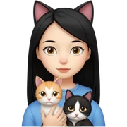 Chica con cabello negro lacio con un gato  sticker