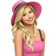 blonde girl with hat and smile sticker