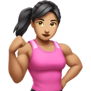 Athletic Asian girl show biceps wearing pink sticker