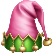 Realistic isolated pink and green elf hat with bells. sticker