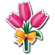 pink tulip bouquet with a bow sticker