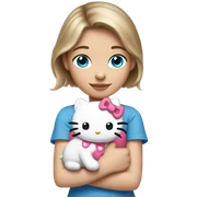 Girl with brown blond hair blue eyes holding a hello kitty  sticker