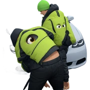 boy in jacket by car sticker