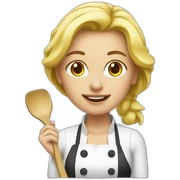 blonde woman cooking sticker