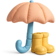 plush umbrella and rain boots, stylized and soft, playful colors, cushion style sticker