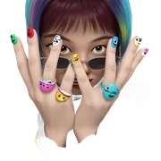 striped shirt and colorful nails sticker
