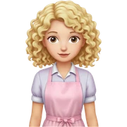 Blonde curl long hair lady with a light pink apron  sticker