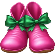 Realistic hot pink pair of elf shoes with green silk bow on top. sticker