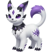 Rare white exotic cute epic aesthetic gothic colorful Salandit-Litten-Furfrou-Sylveon-Civet-species-Fakemon-hybrid-creature, with a collar, and with intricate tribal markings, full body sticker