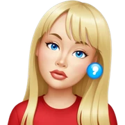 female, wearing red shirt, long blonde hair with bangs sticker