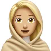 Blonde woman wearing a beige blanket sticker