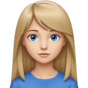 young woman with long straight dark blond hair, side bangs, and blue eyes.  sticker