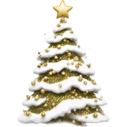 snow christmas tree with white and gold decorations sticker