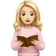 Pretty hazel eyed white girl with light pink sweater reading cozy sticker