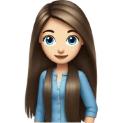 Long waist length brunette straight hair girl, blue eyes,  sticker