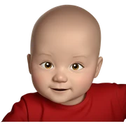 bald boy with a smile sticker