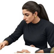 girl in black shirt holding jewelry sticker