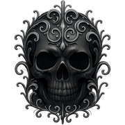 a gothic skull with silver filigree, moody and elegant, dark gothic style sticker