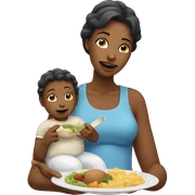 Mom with baby eating sticker