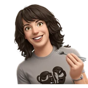 smiling girl holding fork sticker