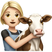 White girl holding a cow sticker