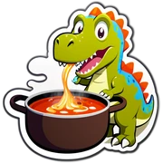 A dinosaur eating a hot pot sticker