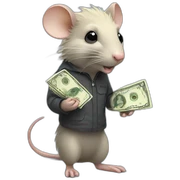 Rat standing up with long blond hair holding money sticker