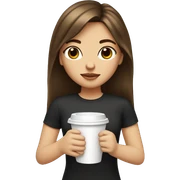 Girl with brown hair, curtain bangs and white skin holding stabucks cup sticker
