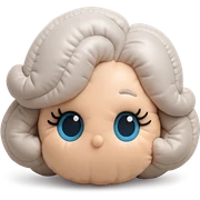 Add cute, plush-style eyelashes to the eyes, keep pure silver grey hair, blue eyes, 1940s bob hairstyle, no body, no mouth, no white border, transparent background in cushion style. sticker