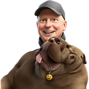 happy boy with dog hat sticker