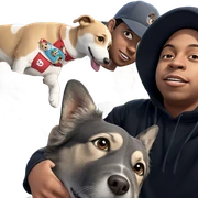 boys with dog and hats sticker
