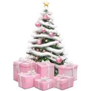 Light pink Christmas gifts under a white Christmas tree  sticker