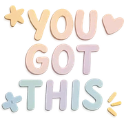 "You Got This" inspirational quote in soft pastel rainbow calligraphy, cute doodle style, gentle shadows, journaling stickers, transparent background sticker