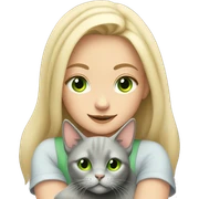 blonde girl with green eyes cuddling grey cat sticker