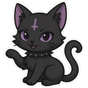 gothic chibi sticker, black and purple cat, adorable and playful, chibi style sticker