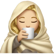 Blonde girl inside a blanket sipping coffee eyes closed sticker
