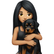 Girl with long black hair and tattoos cuddling her Rottweiler sticker