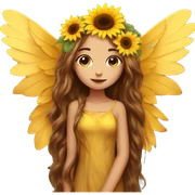 big wings, sunflower, Beautiful, fairy, gold, brown, long hair sticker