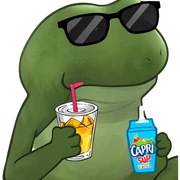 sitting, drinking a capri sun sticker