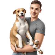 boy smiling with dog sticker