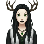 Goth woman, pale skin, green eyes, black dreadlocks, eyeliner, deer antlers  sticker