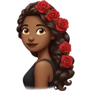 Beautiful, rose, red, flowers in hair, long dark brown hair, fair skin sticker