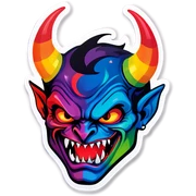 Rainbow devil face sticker