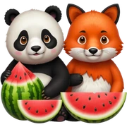 Panda with water melon and fox sticker