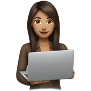 woman light brown skin long dark brown hair with laptop, brown eyes sticker