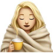 Blonde girl inside a blanket sipping coffee eyes closed sticker